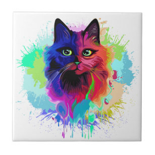 Carreau Cat Trippy Psychedelic Pop Art