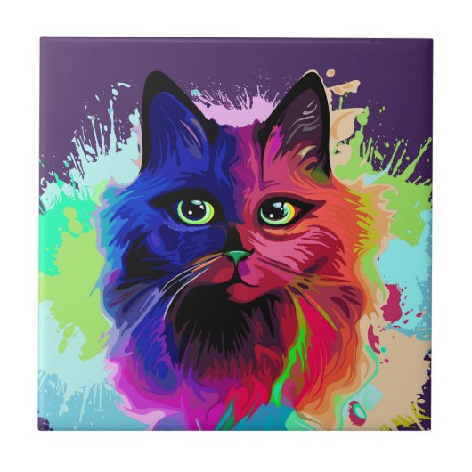 Carreau Cat Trippy Psychedelic Pop Art (Devant)