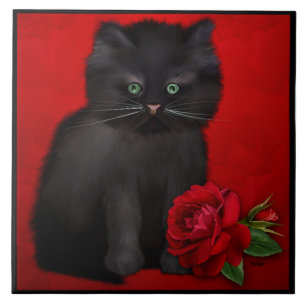 Carreau Cat with Red Rose