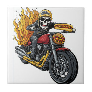 Carreau Cavalier de Hot Dog � Crâne de Motard Drôle
