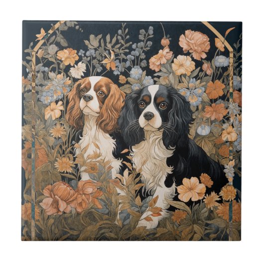 Carreau Cavalier King Charles Spaniels Tapisserie Style (Devant)
