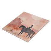 Carreau Cavalière à cheval, scène de coucher de soleil sud (Côté)