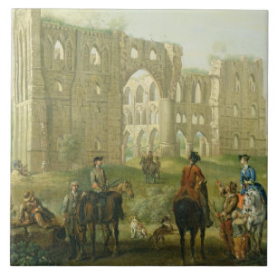 Carreau Cavaliers faisant une pause par les ruines de