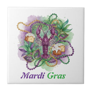 Carreau Célébration de Mardi Gras à l'aquarelle