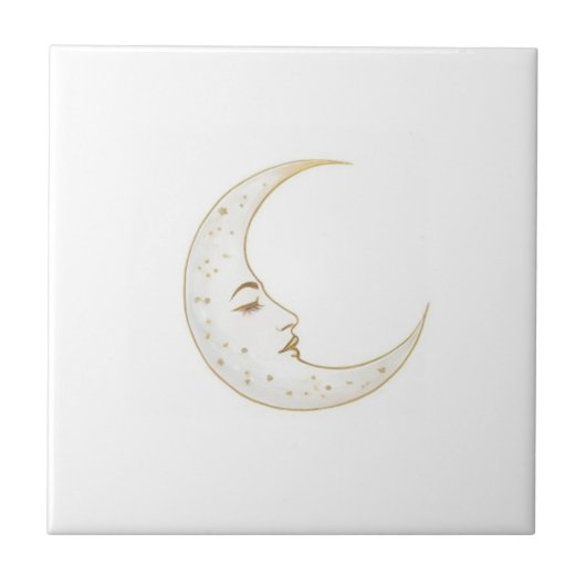 Carreau Celestial Crescent Moon Face Gold Silver White (Devant)