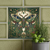 Carreau Celestial Emerald Butterfly Vintage Floral Art 