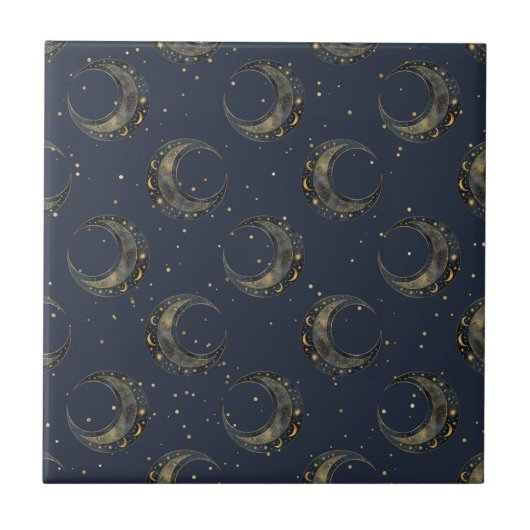 Carreau Celestial Moon Gold Starry Night Pattern (1) (Devant)