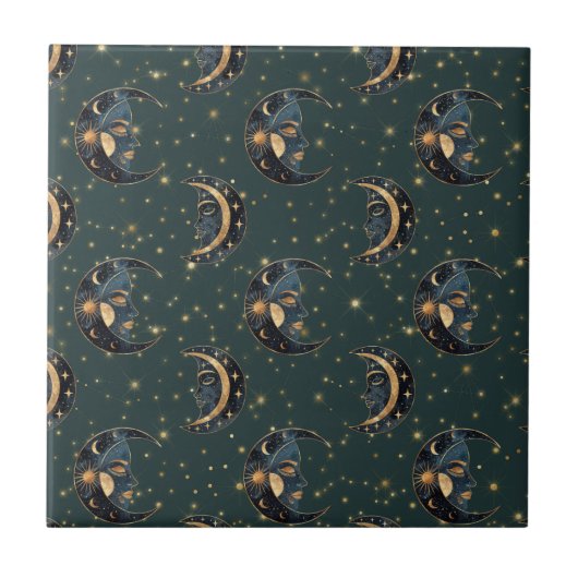 Carreau Celestial Moon Gold Starry Night Pattern (2) (Devant)