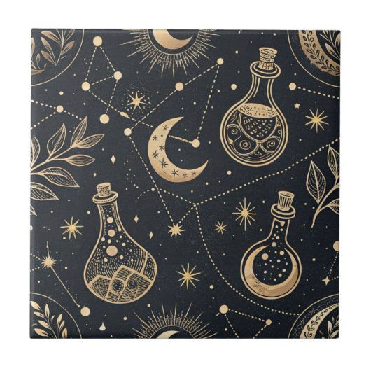 Carreau Celestial Witchcraft - Gold Moon, Potion Bottles (Devant)