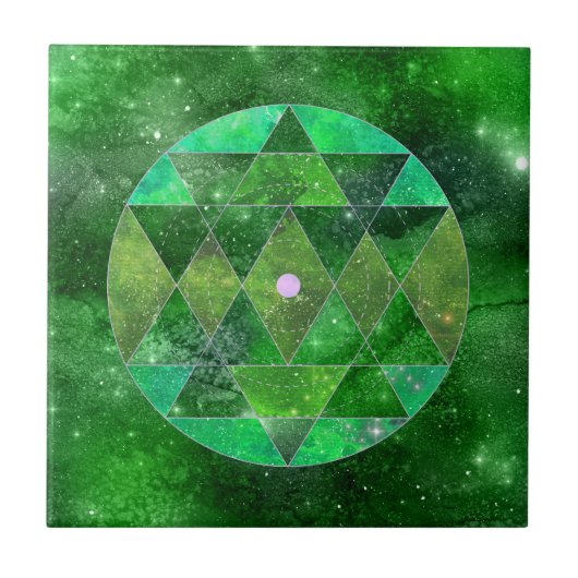 Carreau Celtic Green Mandala Galaxy Boho Géométrie Sacrée (Devant)