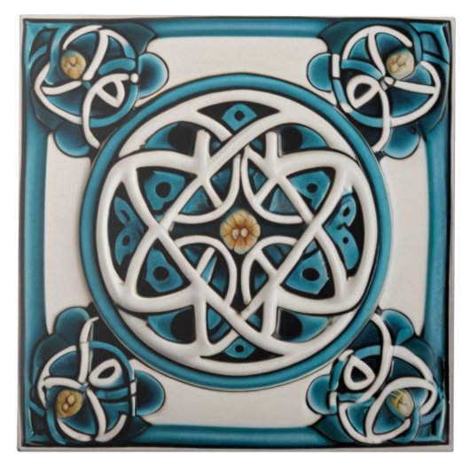 Carreau Celtic Knot Inspiré Turquoise et Blanc (Devant)