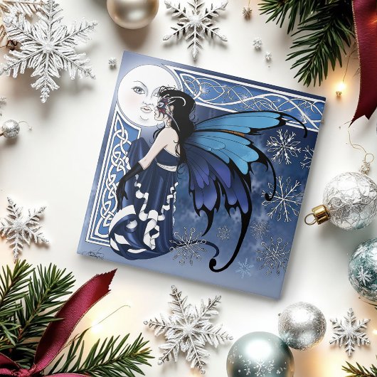 Carreau Celtic Winter Moon Fairy Blue Snowflakes Fantasy