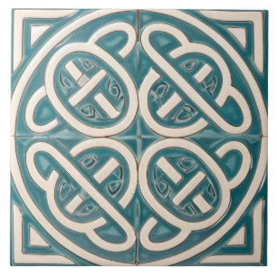Carreau Celtique noeud Turquoise et blanc celtique