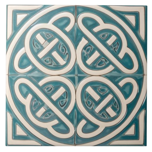 Carreau Celtique noeud Turquoise et blanc celtique (Devant)