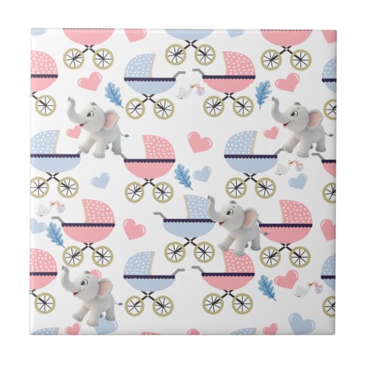 Carreau Ceramic Tile Baby Stroller Stork Elephant (Devant)