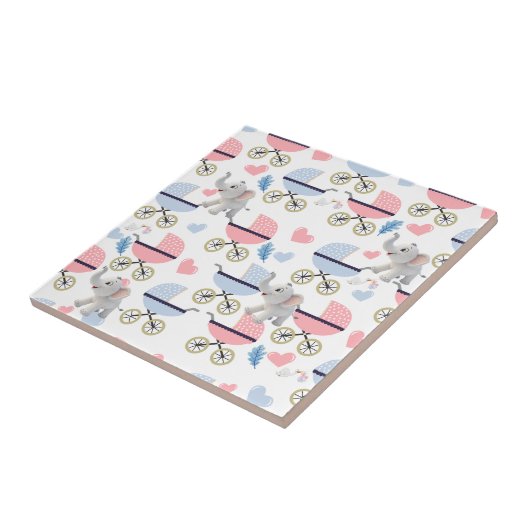 Carreau Ceramic Tile Baby Stroller Stork Elephant (Côté)
