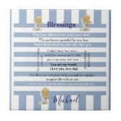 Carreau Ceramic Tile Blue & White Stripe Blessings Child (Devant)
