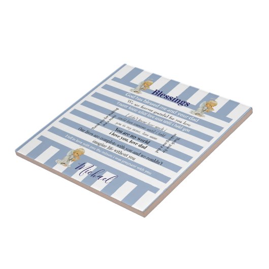 Carreau Ceramic Tile Blue & White Stripe Blessings Child (Côté)