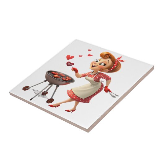 Carreau Ceramic Tile Cooking Love Red Hearts (Côté)