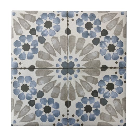 Carreau Ceramic Tile - Floral Designer Blue Grey Replica (Devant)
