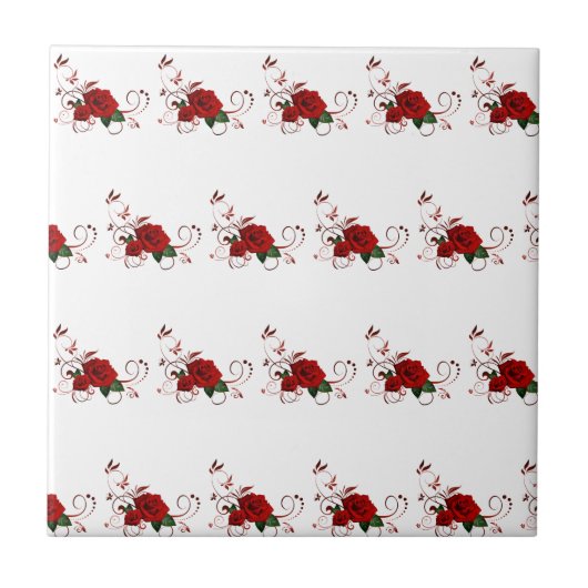 Carreau Ceramic Tile Floral Red Rose (Devant)
