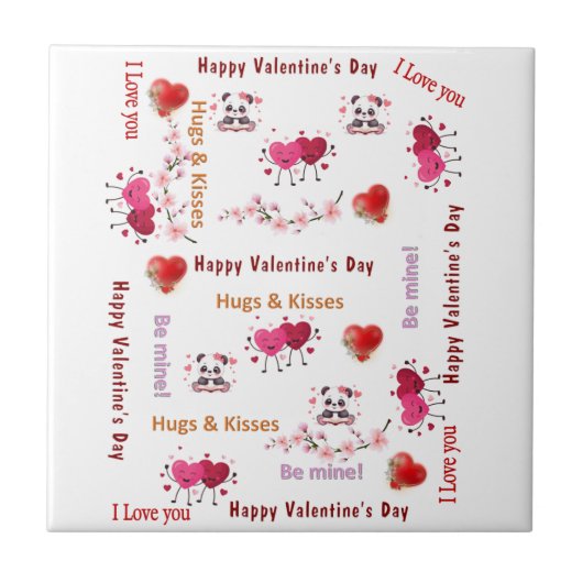 Carreau Ceramic Tile Happy Valentine's DayLove Red Hearts (Devant)