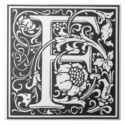 Carreau Ceramic Tile - Monogram Alphabet F black White (Devant)