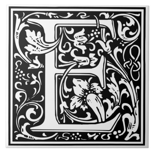 Carreau Ceramic Tile - Monogram Alphbet E Black White (Devant)