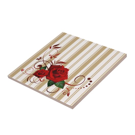Carreau Ceramic Tile Stripe Beige & White Stripe Red Rose (Côté)