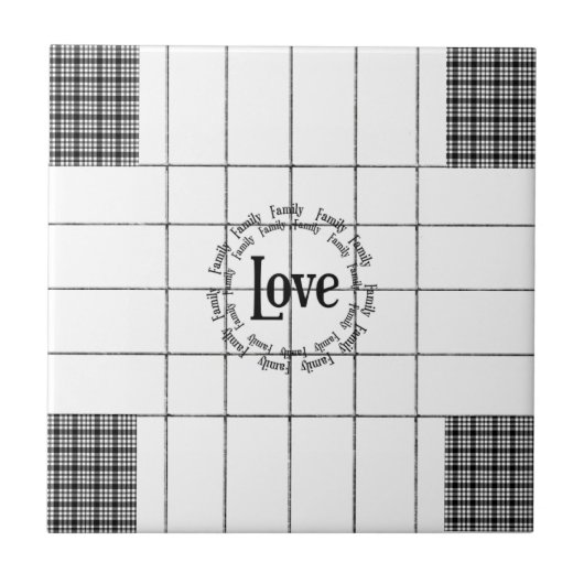 Carreau Ceramic Tile White and Black Plaid Love Family (Devant)