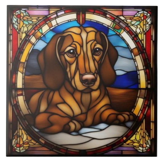 Carreau céramique décoratif de dachshund mignon (Devant)