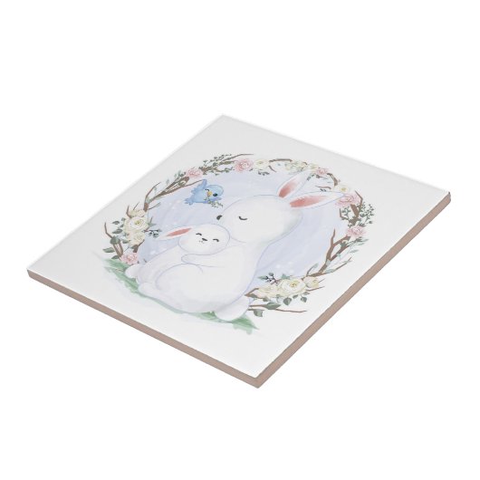 CARREAU CÉRAMIQUE: MÈRE + BÉBÉ BUNNY (Côté)