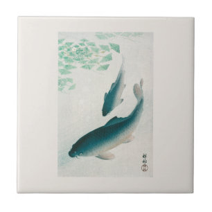 CARREAU CÉRAMIQUE: OHARA KOSON : CARP/KOI 1926 NAP