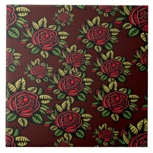 Carreau céramique Retro art roses rouges joli