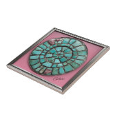 Carreau Cercle Abstrait de pierres turquoise et roses (Côté)