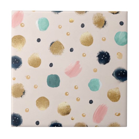 Carreau Cercle Abstrait Gold & Colorful Brushstroke (Devant)