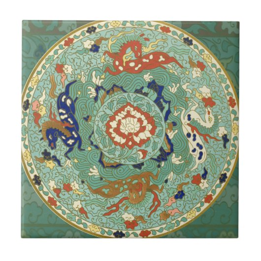 Carreau Cercle chinois antique bleu vert (Devant)
