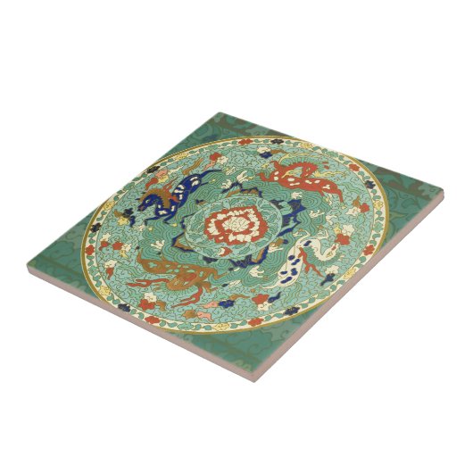 Carreau Cercle chinois antique bleu vert (Côté)