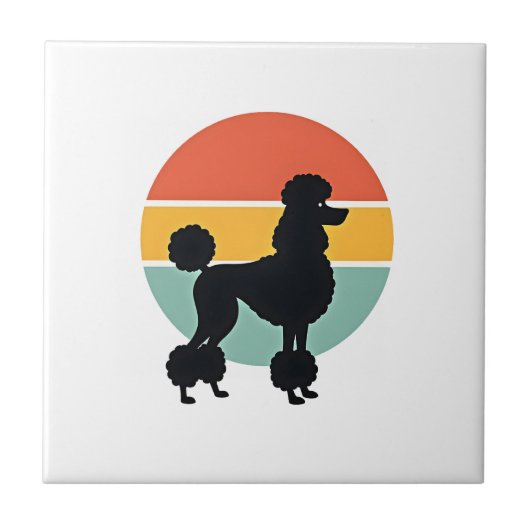 Carreau Cercle de silhouette de chien rétro coucher de sol (Devant)