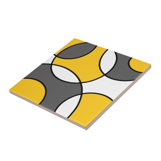 Carreau Cercles Abstraits gris jaune noir blanc (Côté)