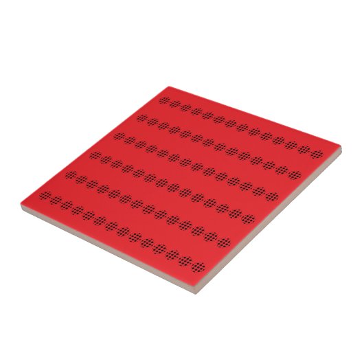 Carreau Cercles de points noirs sur fond rouge tomate (Côté)