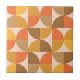 Carreau Cercles demi Orange et Marron du Milieu de Siècle