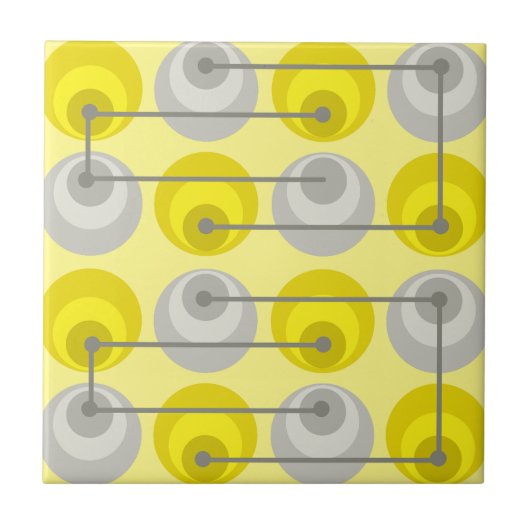 Carreau Cercles du milieu du siècle gris jaune (Devant)