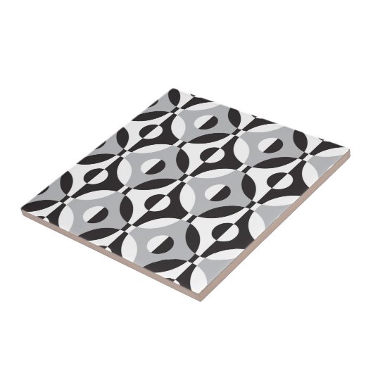 Carreau Cercles géométriques de noir, blancs et gris (Côté)