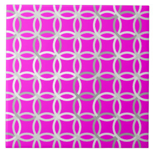 Carreau Cercles Modernes du Milieu du Siècle, magenta, gri