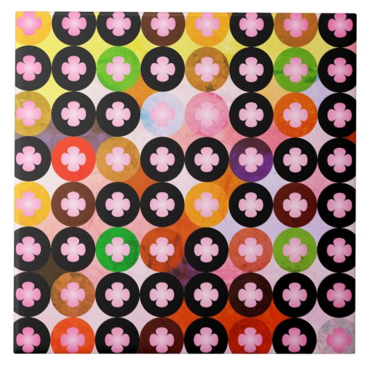 Carreau Cercles multicolores cool et trèfles roses (Devant)