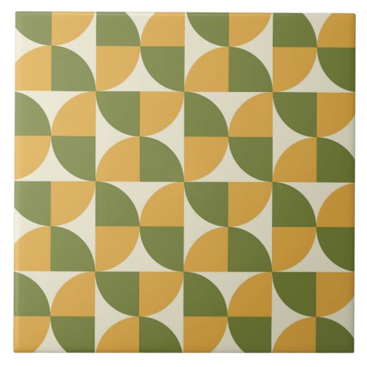 Carreau Cercles semi-milieu de siècle vert moutarde jaune (Devant)
