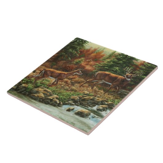 Carreau Cerf blanc et cascade (Côté)