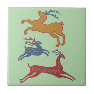 Carreau Cerf d'art folklorique américain vintage couleur p