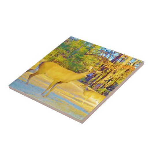 Carreau Cerf de couleur moutarde avec bleu clair (Côté)